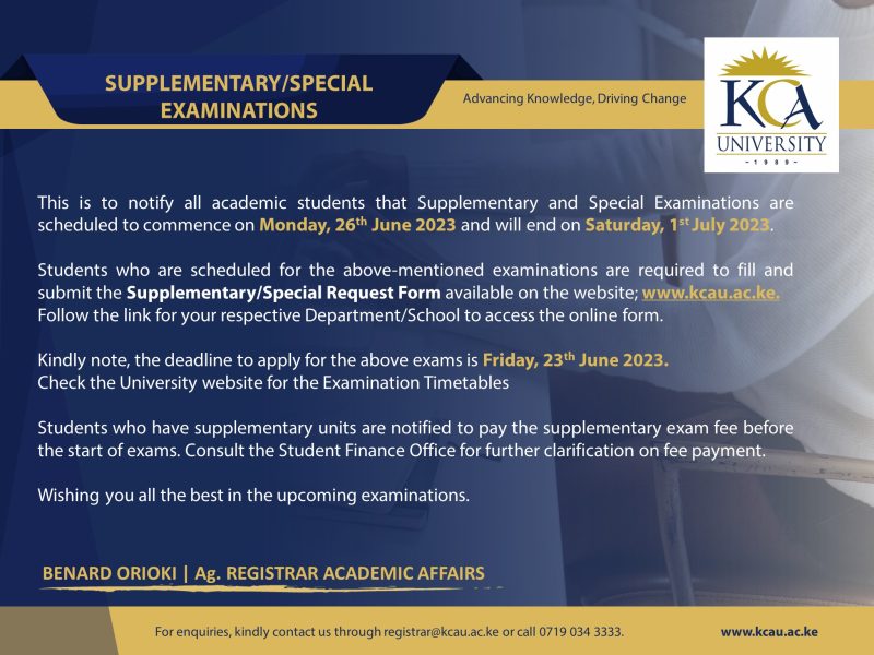 Supplementary/Special Examinations Notice